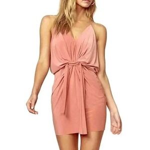 Misa Los Angeles Domino Draped Mini Dress in Apricot Pink XS‎